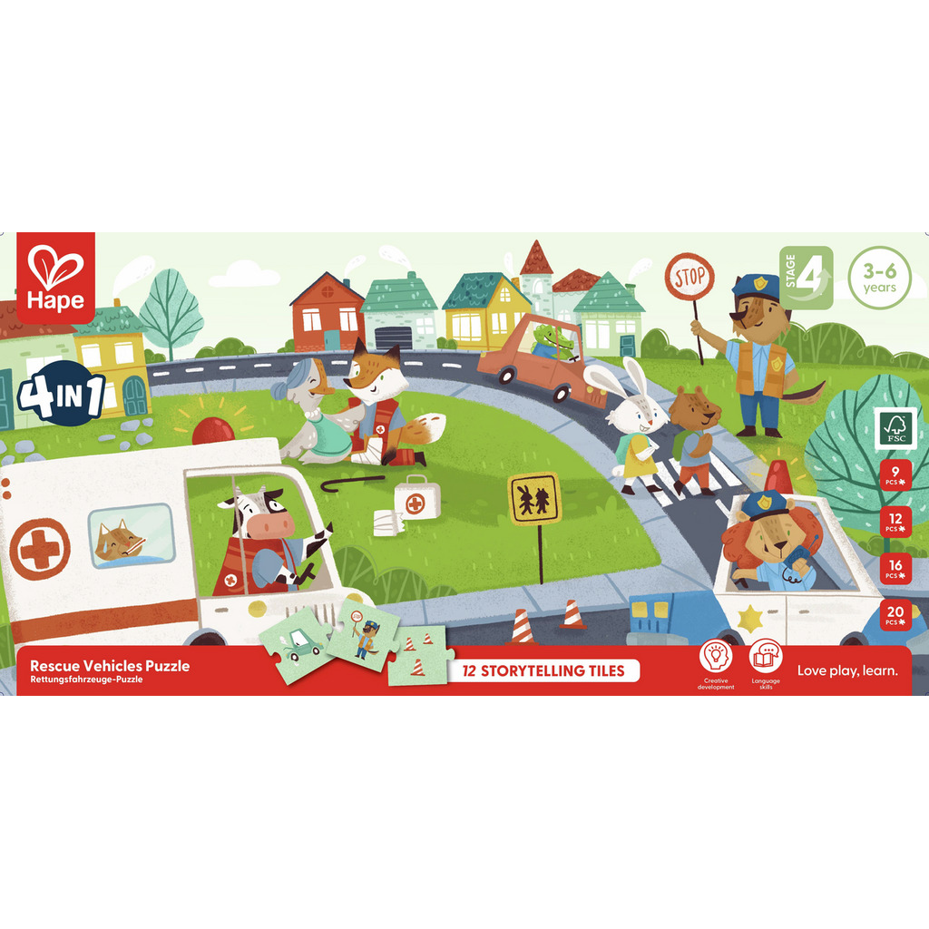 Puzzle véhicules de secours storytelling 4 en 1 Puzzle véhicules de secours storytelling 4 en 1