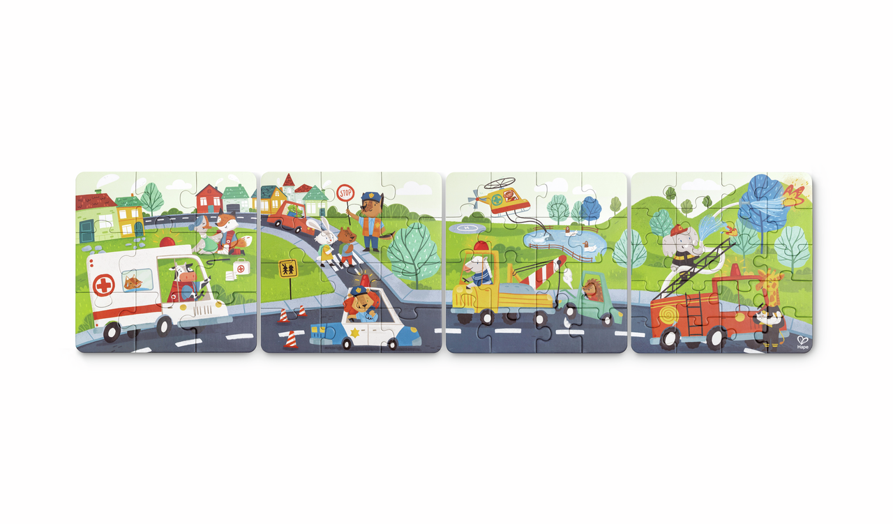 Puzzle véhicules de secours storytelling 4 en 1