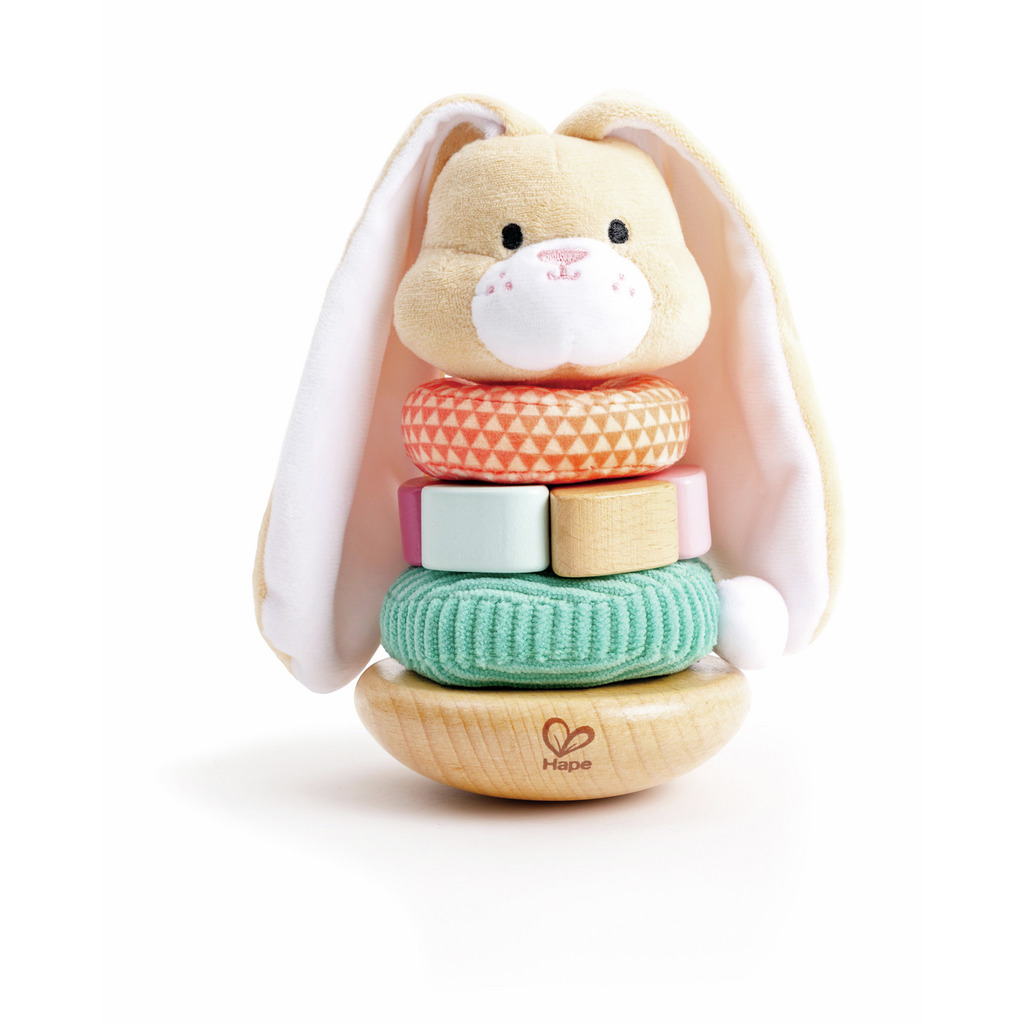 Lapin à empiler en bois et tissu