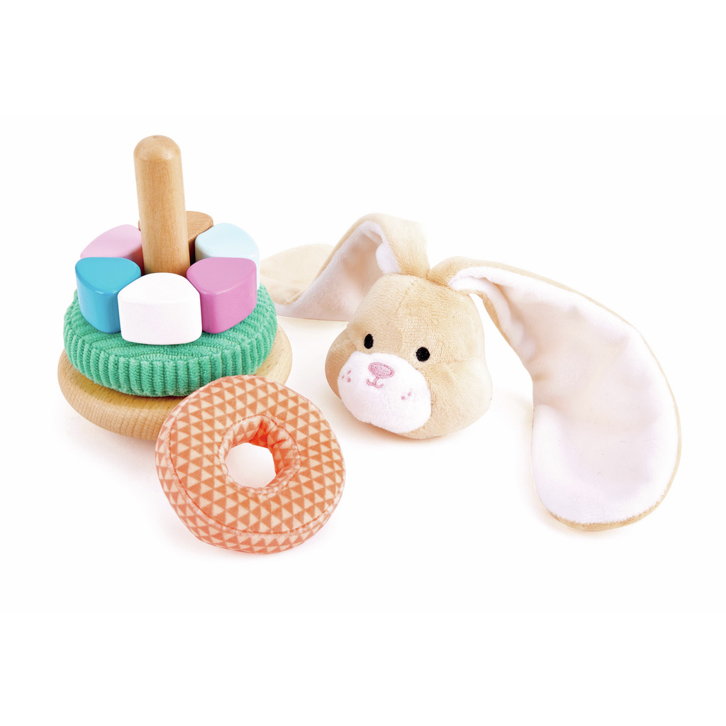 Lapin à empiler en bois et tissu
