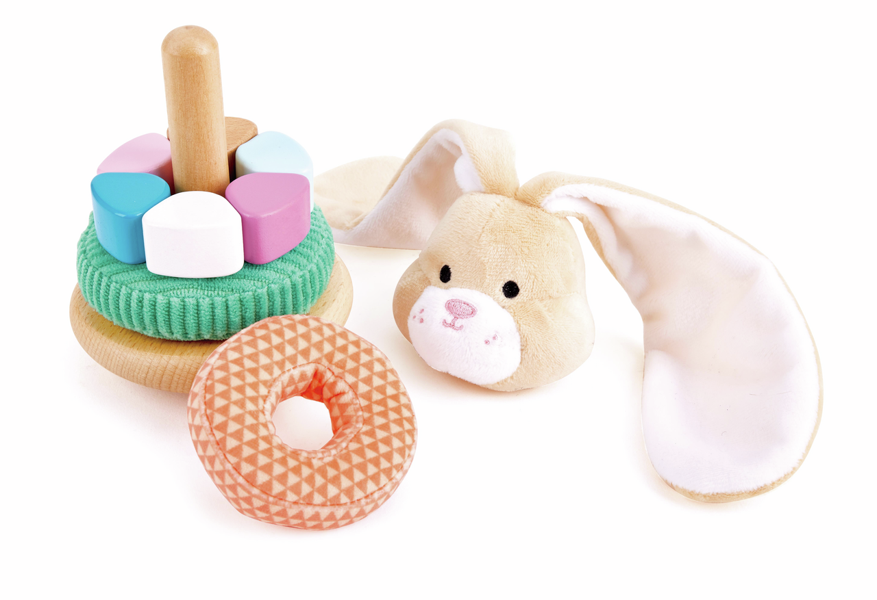 Lapin à empiler en bois et tissu Lapin à empiler en bois et tissu